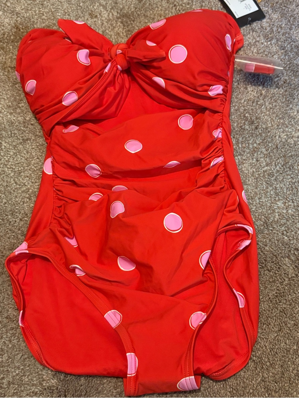 Kate SpadeRed Polka Dot One-Piece Cut Out Swimsuit with Pink Dots